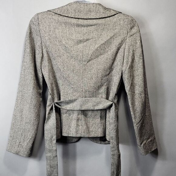 The Limited Gray Brown Wool Ruffle Collar Belted Blazer Jacket - Size Medium - Picture 3 of 13